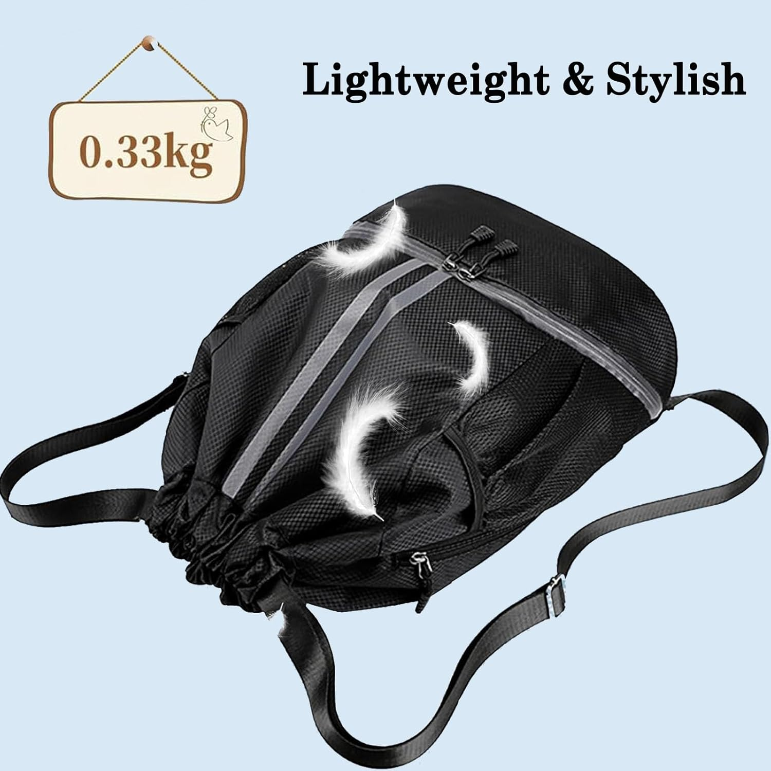 Sports Drawstring Backpack - String Swim Gym Bag for Women Men (Zipper/Shoe Compartment/Wet Pocket/Mesh/Water Resistant) Lightweight String Bag for Travel Soccer Swim, Black image number 4