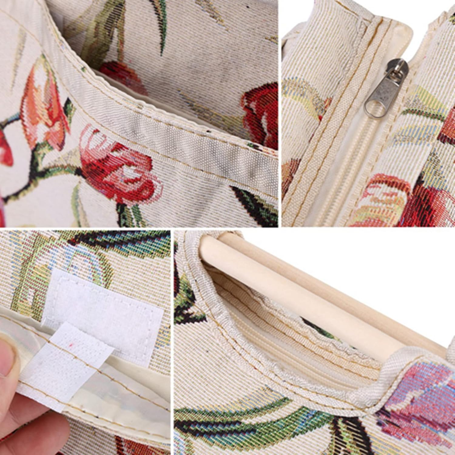 Fabric Storage Bag with Wood Handle, for Knitting Needles & Sewing Tools (Rose Jacquard) image number 1