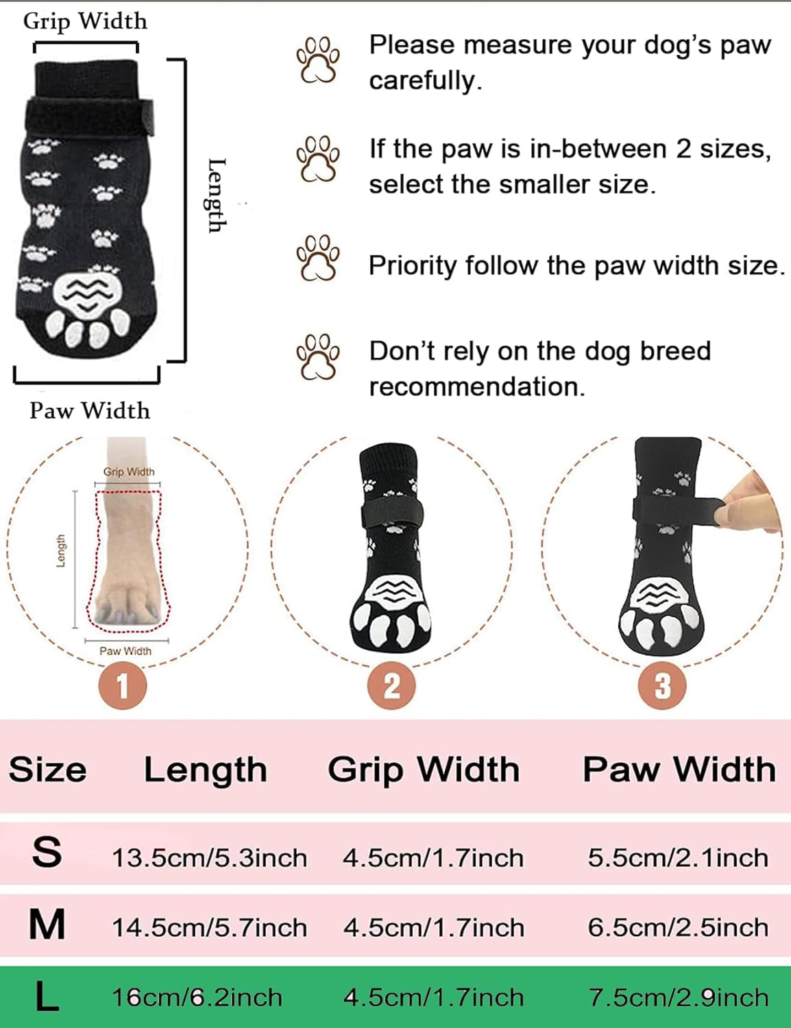 12 PCS Anti-Slip Paw Protectors Dog Socks, 3 Pairs Double Side Soft Non-Slip with Adjustable Straps, 3 Patterns Christmas Dog Socks, Traction Control Socks for Indoor Hardwood Floor Wear for Dogs (L) image number 5