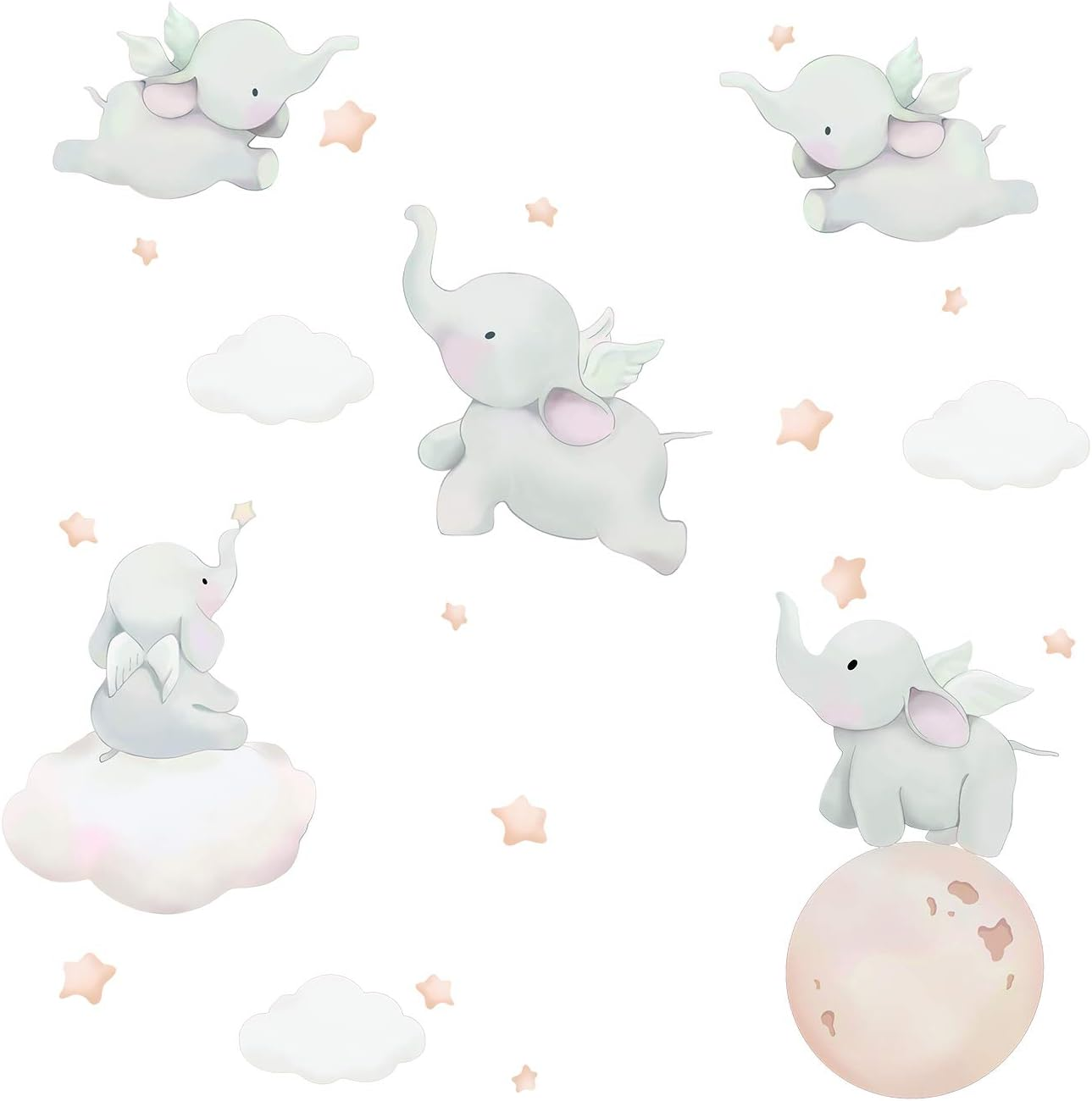 Runtoo Elephant Wall Decal Kids Animals Art Wall Stickers Baby Nursery Bedroom Space Wall D&eacute;cor image number 5