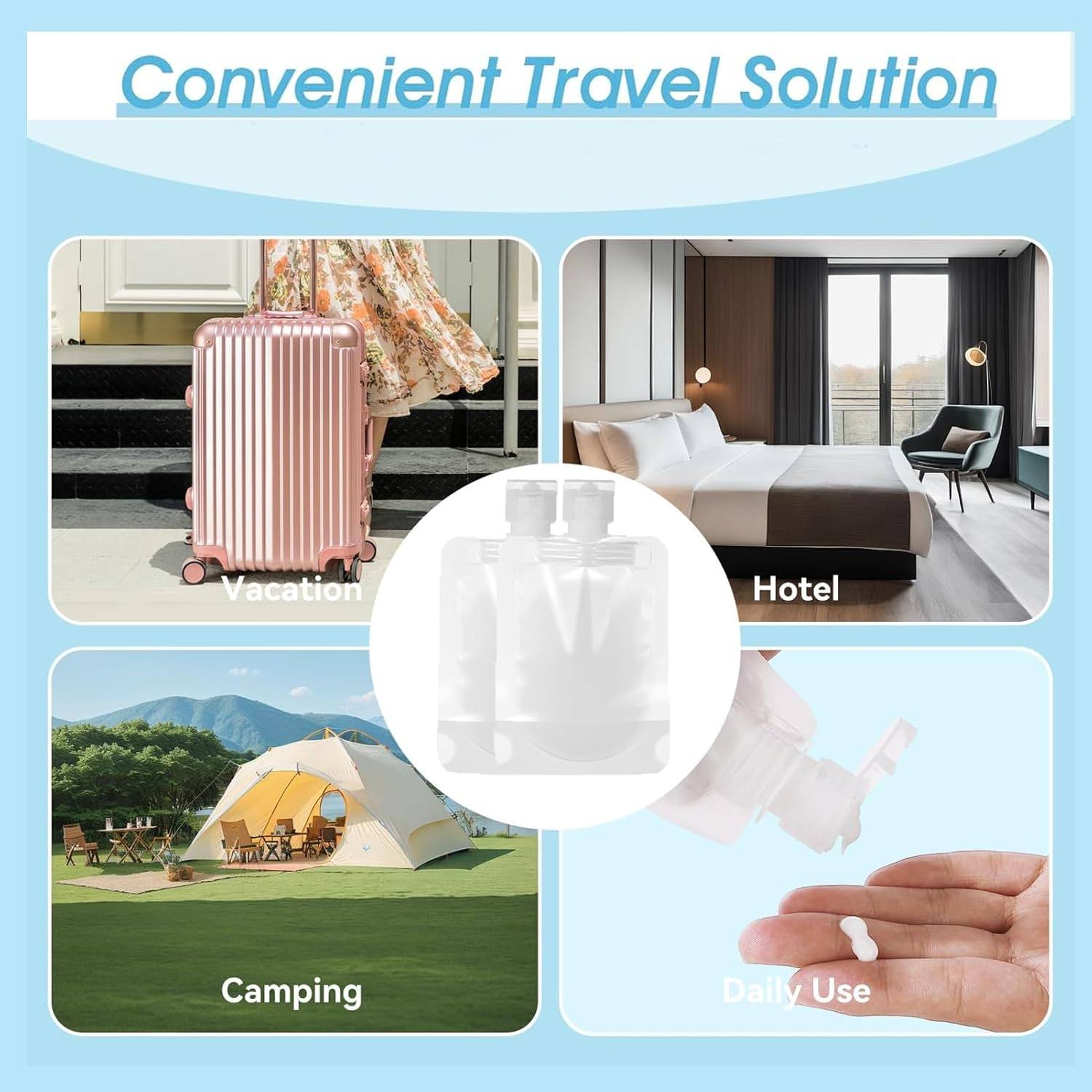 Travel Pouch for Toiletries,12 PCS Refillable Travel Toiletries Pouches,Clear Leakproof Toiletry Bags with Write-On Labels, Portable Travel Bottles for Liquids Makeup,Shampoo,Conditioner,Lotion(100Ml) image number 5