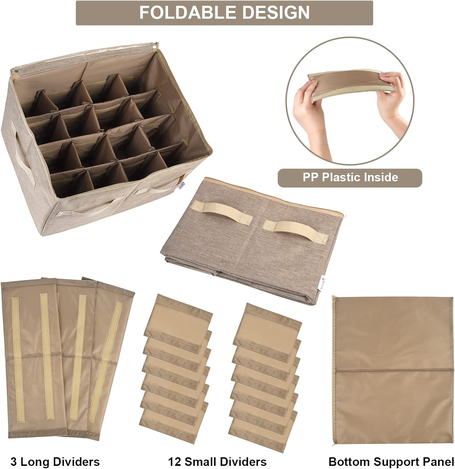 Moteph Shoe Organizer Closet Storage Solution with Clear Cover & Adjustable Dividers for Shoes, Handbags, Blankets, Linen, Clothing (Medium - 16 Pairs, Light Brown) image number 2