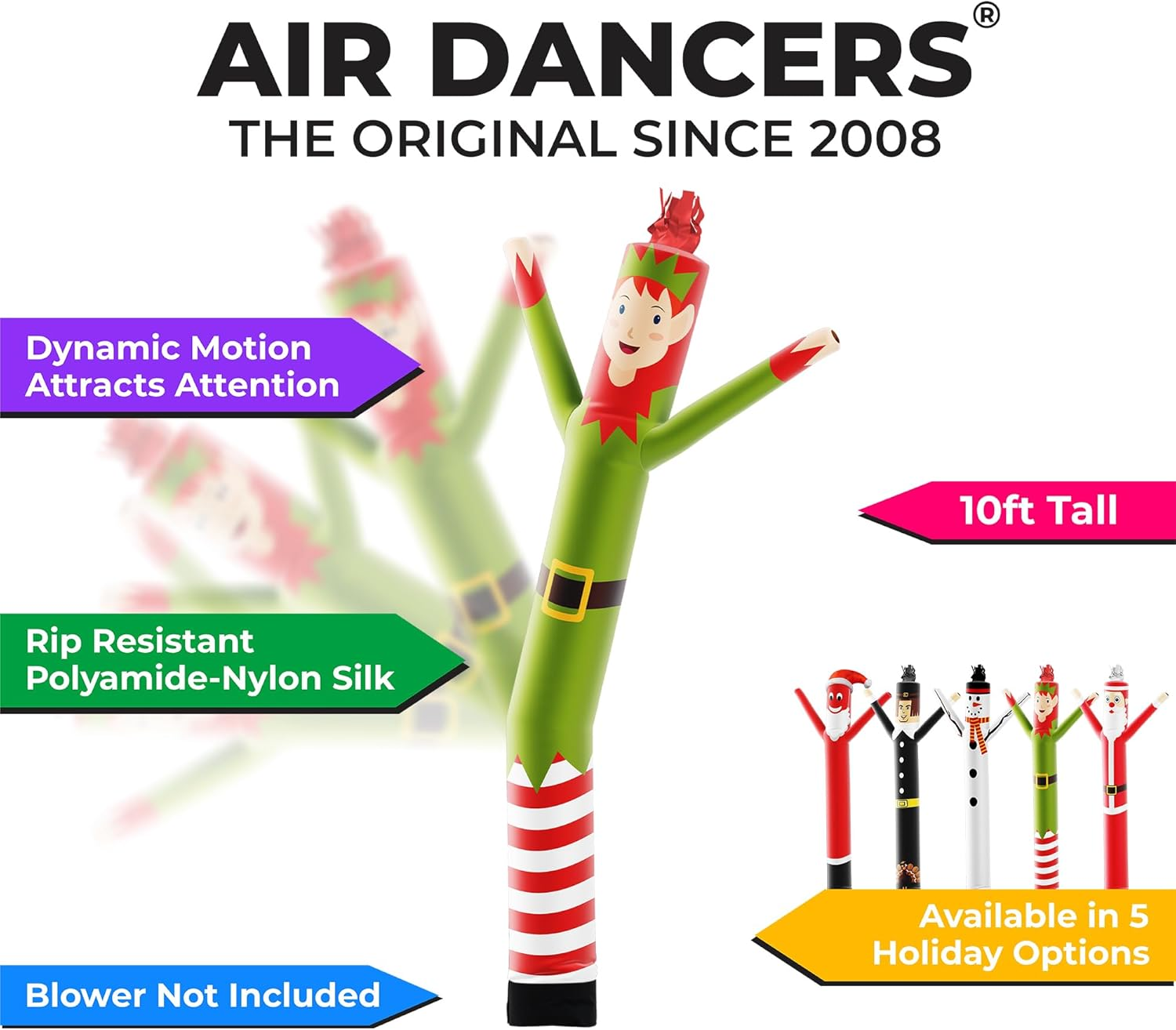 Lookourway Air Dancers Inflatable Tube Man Attachment - 10Ft Elf Wacky Waving Inflatable Tube Guy - Christmas Holiday Promotion - (No Blower) image number 4
