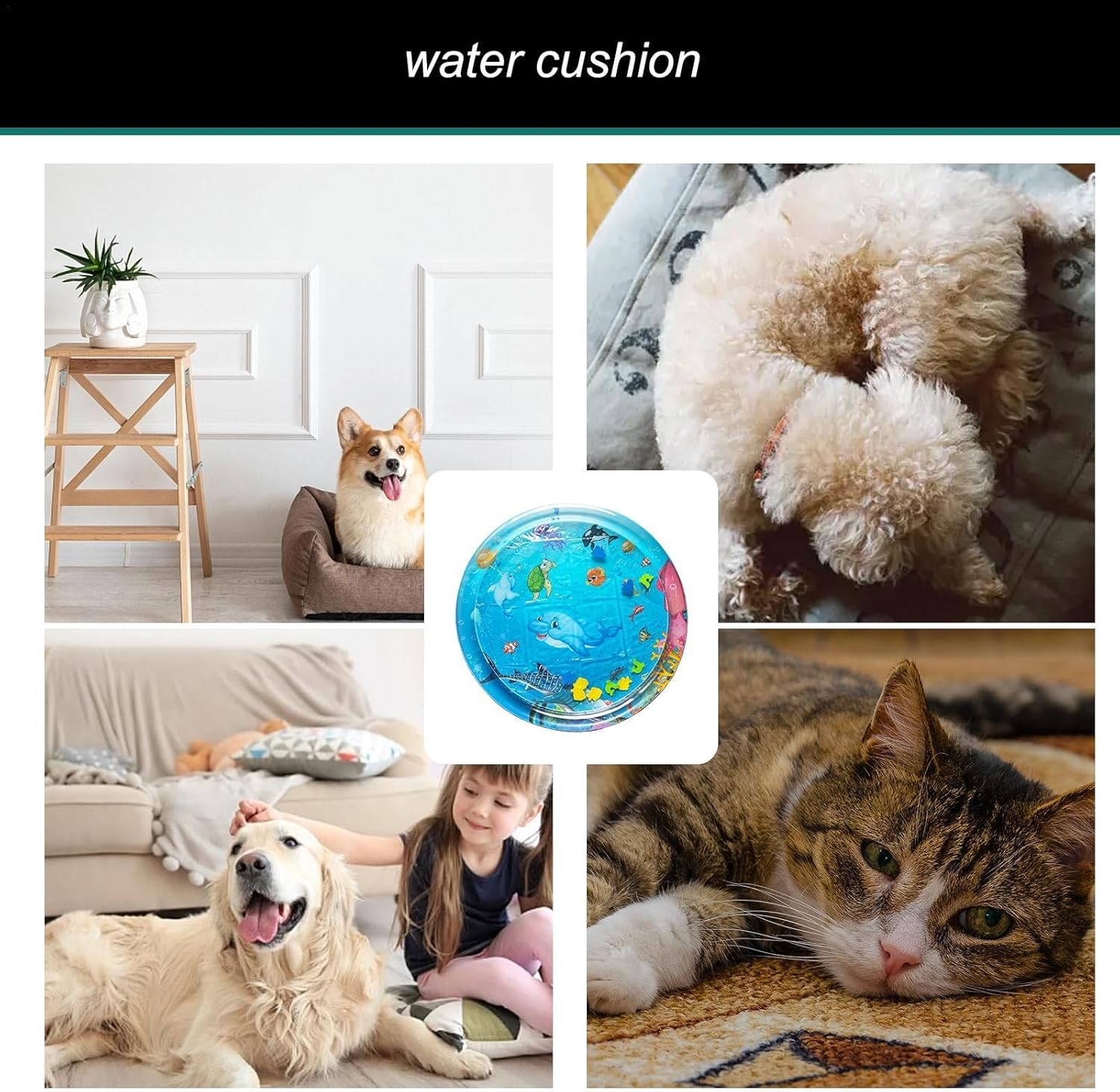 Cat Sensory Water Playmat - Multipurpose Cartoon Water Mat,Dogs Cats Portable Mat, Cute Interactive Toys for Puppies, Kittens