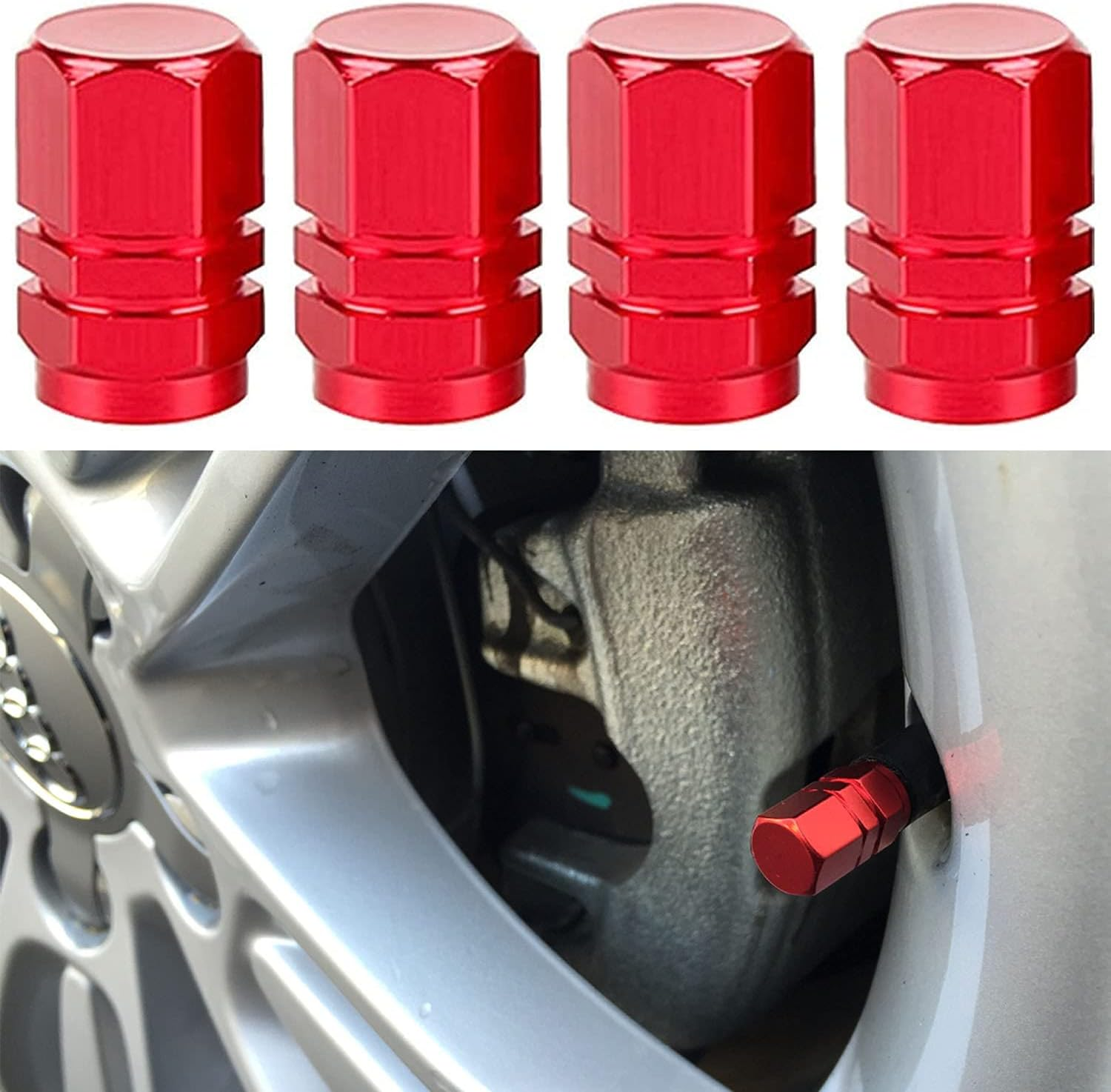 8 Pcs Aluminum Tire Valve Stem Caps Metal Car Dust Caps for Car Tyres Universal Tyre Valve Caps Car Caps with Gasket for Motorbike, Trucks, Bike, Electric Scooter, SUV, Baby Buggies (Red, Blue) - Black,Grey image number 3