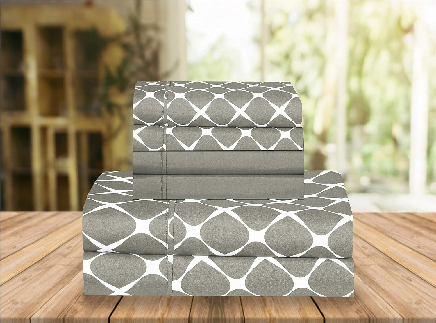 Elegant Comfort Luxury Soft Bed Sheets Bloomingdale Pattern - 1500 Premium Hotel Quality Microfiber Softness Wrinkle and Fade Resistant (6-Piece) Bedding Set, California King, Grey image number 5