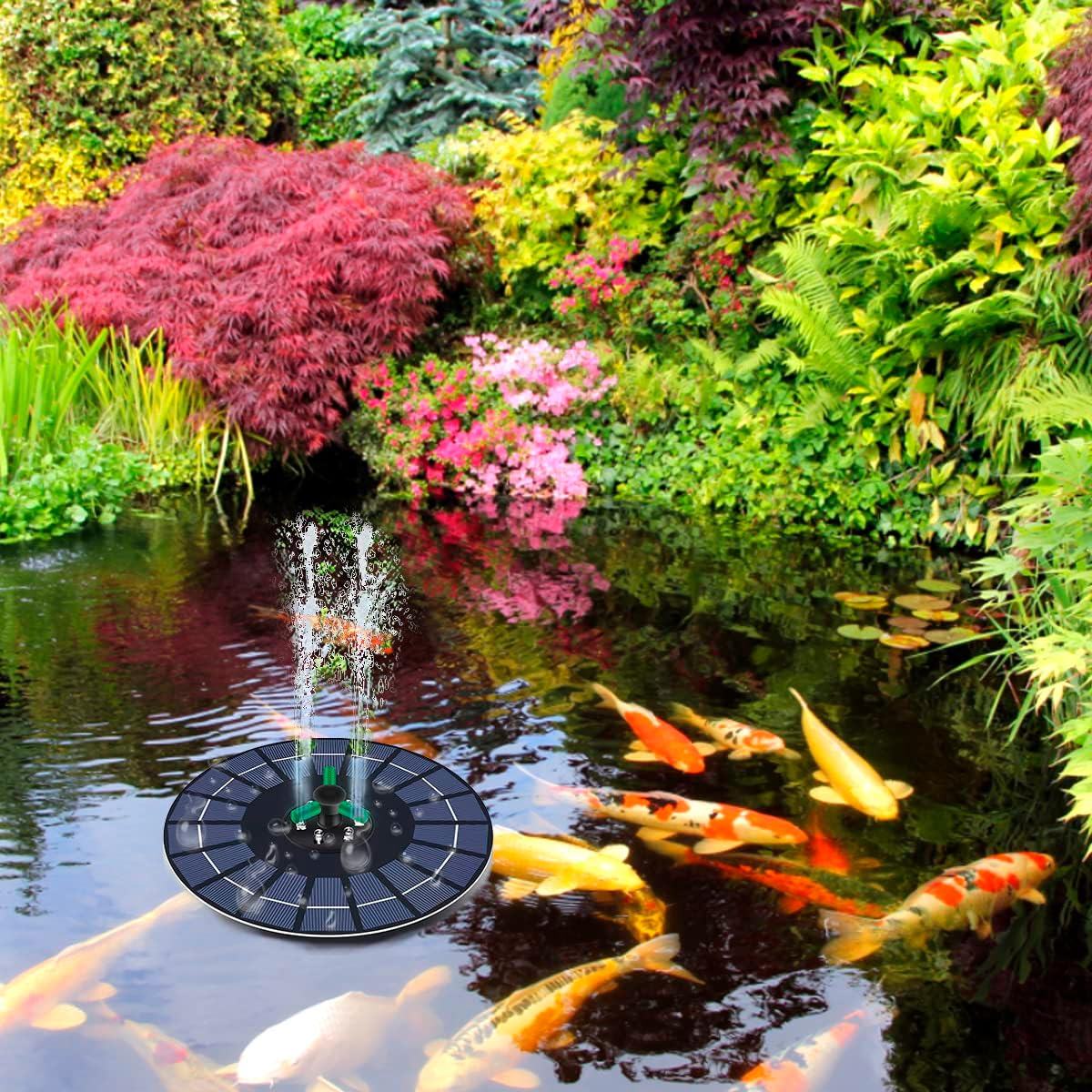 Floating Solar Fountain Pump Solar Bird Bath Fountain Pump Colorful Light Landscape Fish Pool Fountain Rotating Nozzle Large Capacity Battery Solar Fountain with 6 LED Lights image number 4