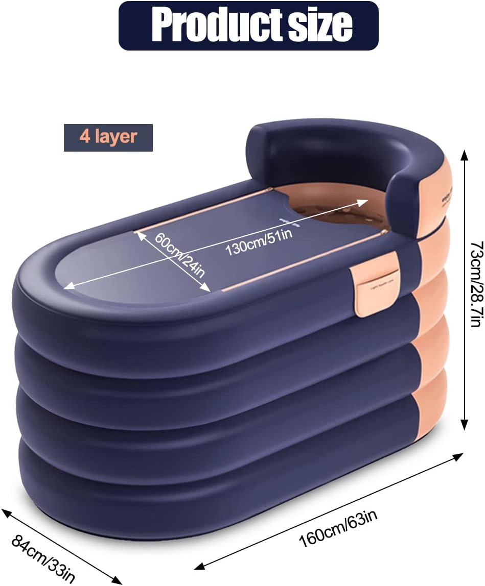 Inflatable Adult Bathtub, Freestanding Inflatable Bathtub with Wireless Electric Air Pump, 4 Layer Hot Tub Spa Bucket Inflatable Bath Tub, 160Cm Shower Stall,Freestanding Collapsible(Orange) image number 3