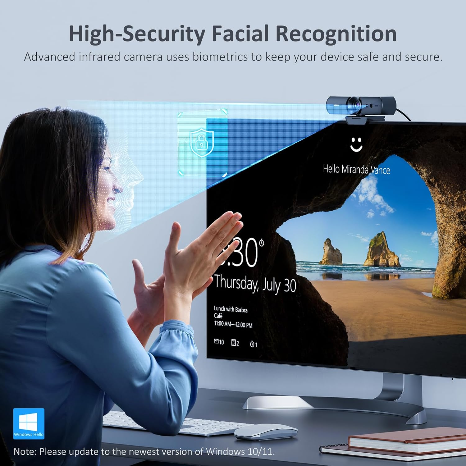 Nexigo Hellocam, 1080P Webcam with Windows Hello and Microphone, True Privacy with Patented Automatic Shutter, Facial Enhancement, HD USB Webcam Camera for PC, Video Calling, Recording, Conferencing image number 1