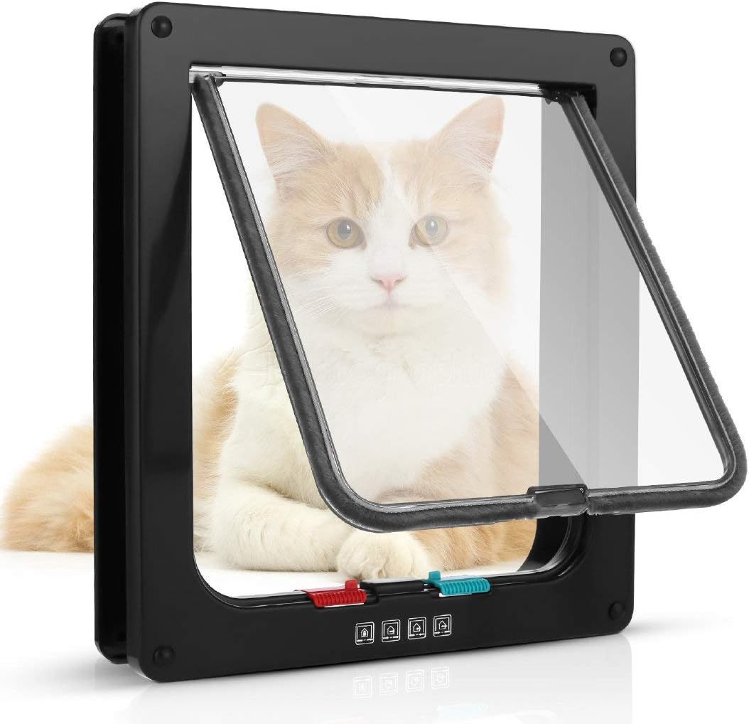 Sailnovo Cat Flap 4 Way Magnetic Closure for Cats, Small Dogs 19 X 20 X 2 Cm Dog/Cat Door/Pet Flap, Easy to Install with Telescopic Frame