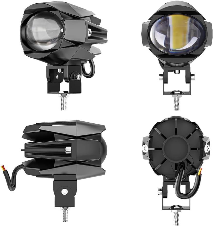 RUNEWAX Motorcycle Auxiliary Performance LED Driving Spotlights White/Amber Fog Light Kits Flash with Mount Brackets Waterproof IP67 32W, Pack of 2 image number 3