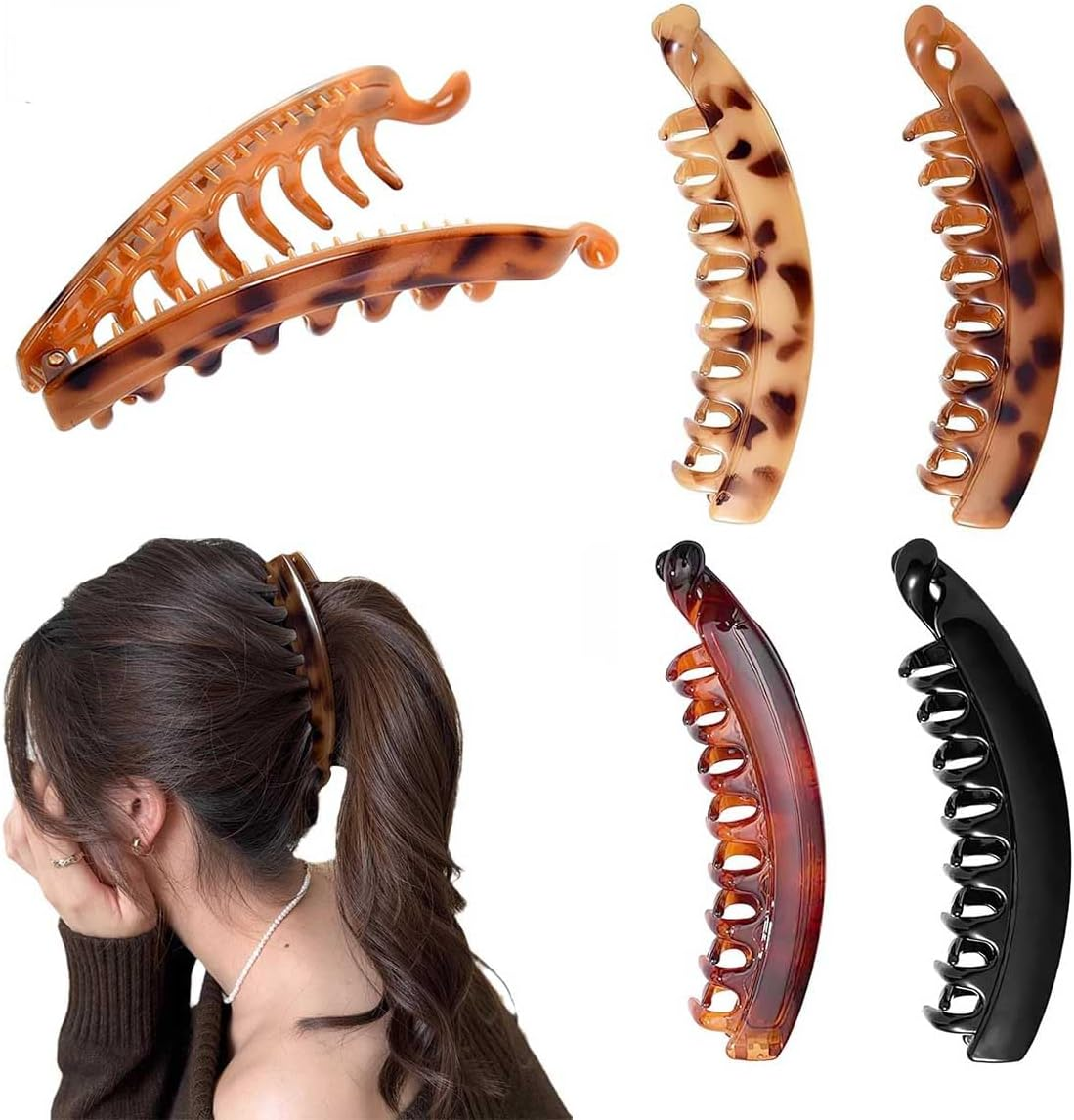 Pack of 4 Banana Clip Vintage, Banana Clip Hair, Ponytail Hair Clip, Large Banana Hair Clip, Banana Clips Grip Combs, Women'S Hair Clips for Fashionable Hairstyles and Hair Styling image number 4