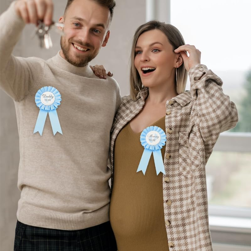 Parent to Be Pins Sash for Baby Shower Boy Girl Gender-Neutral Mommy Daddy to Be Button Badges and Sash Set of 3 New Dad Mom Gifts for Women Men - Pink image number 3