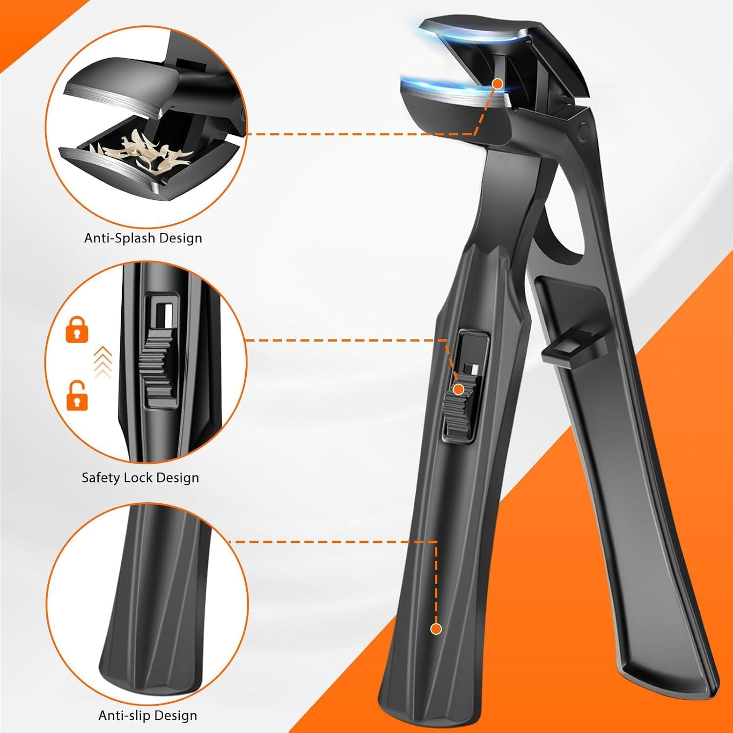 Toenail Clippers for Thick Nails for Seniors, Angled Head Large Toe Nail Clippers with Catcher,Heavy Duty Fingernail Clippers with Wide Opening Nail Cutter Men & Women, Black image number 1