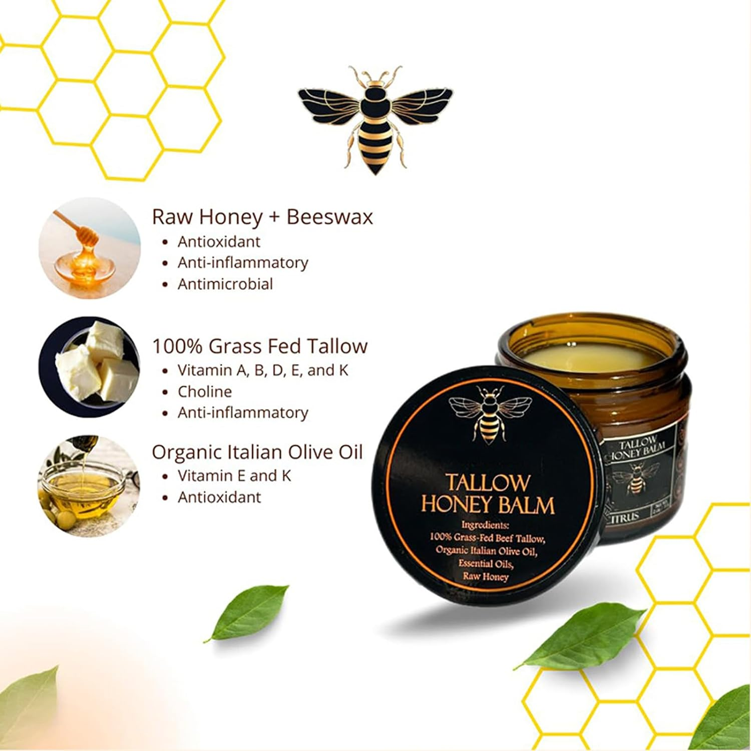 2PCS Beef Tallow Moisturiser,Organic Beef Tallow and Honey Balm for Skin Care,Grass Fed Whipped Beef Tallow with Raw Honey for Smooth and Soft Skin(Citrus 2PC, 200 G (Pack of 2)) image number 5