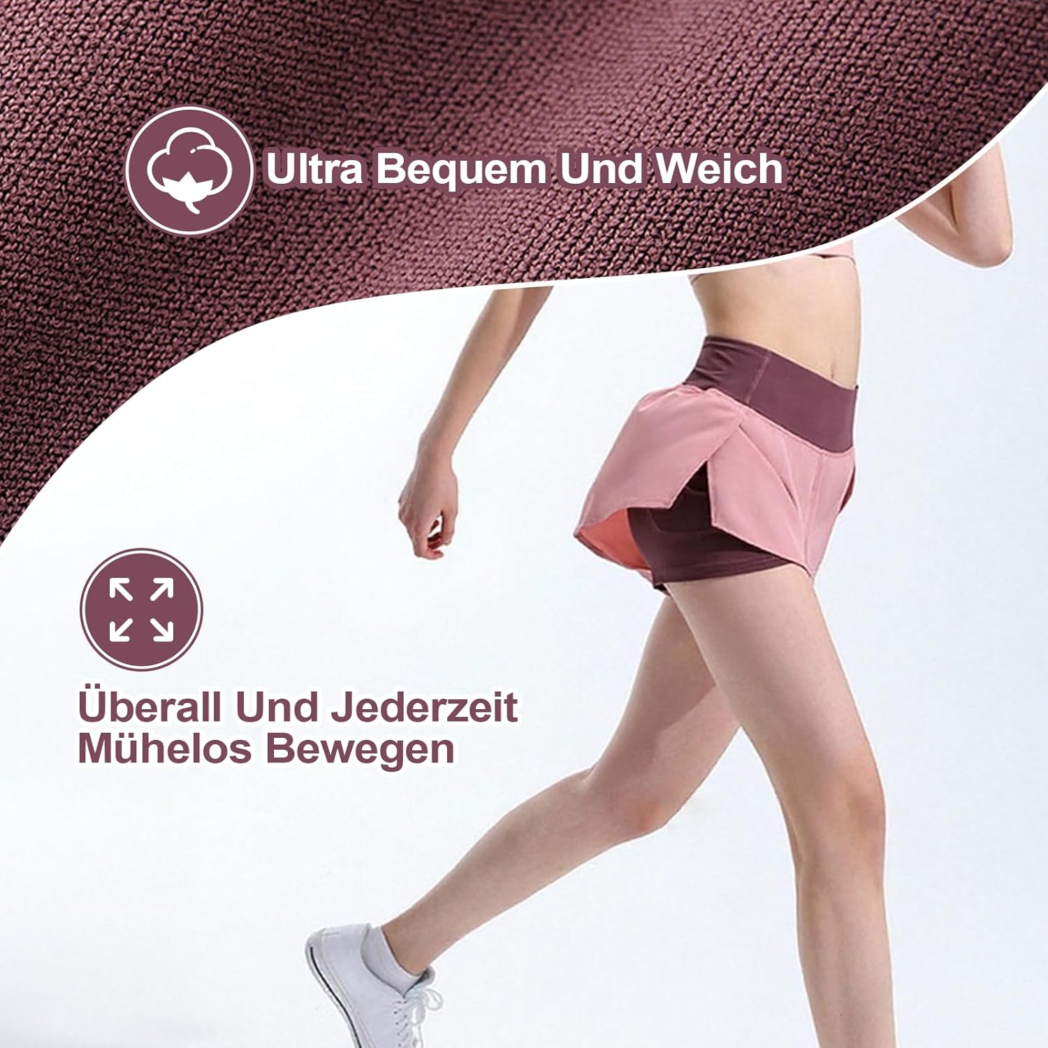 2-In-1 Sports Shorts for Women, Running Shorts Women Short with Pocket, Elastic Short Sports Pants for Women for Fitness, Jogging, Yoga