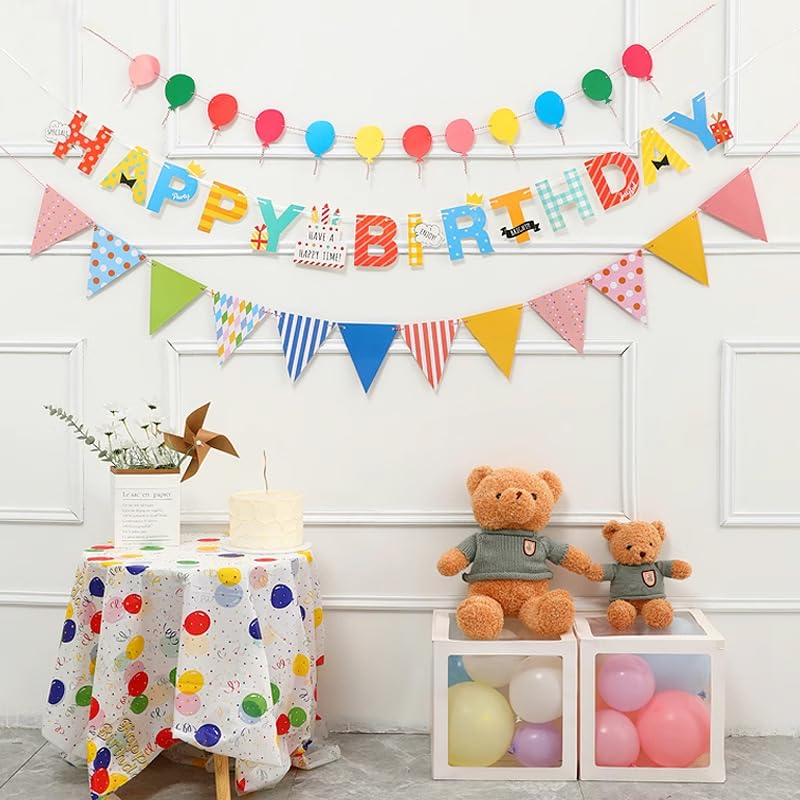 Virellisee Happy Birthday Banner,Princess Party Decoration for Girls Kids Birthday,Party Decorations Triangle Bunting Pennant Flag(Colourful) image number 2
