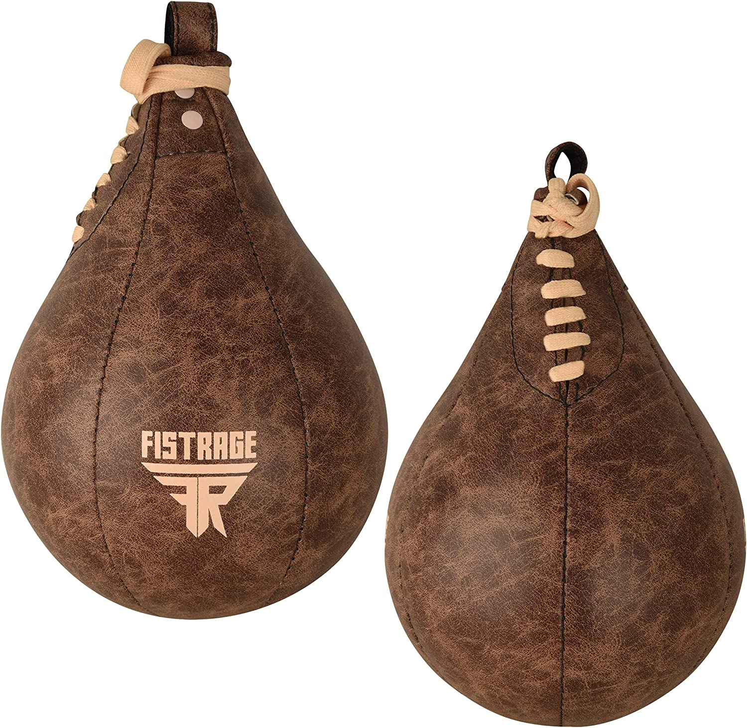 FISTRAGE Speed Bag Boxing Ball Leather MMA Muay Thai Training Punching Dodge Striking Kit with Free Hanging Swivel Workout Speedball Kicking Platform Equipment - Vintage Beige image number 6