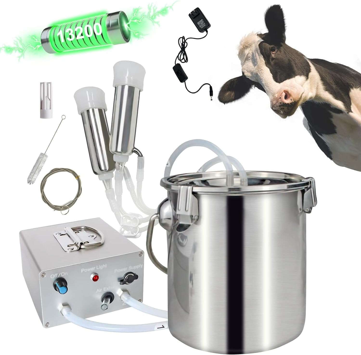 Electric Milking Machine for Cow 3L Portable Pulsation Adjustable Vacuum Pressure Pump Milker with Livestock Milking Machine image number 5