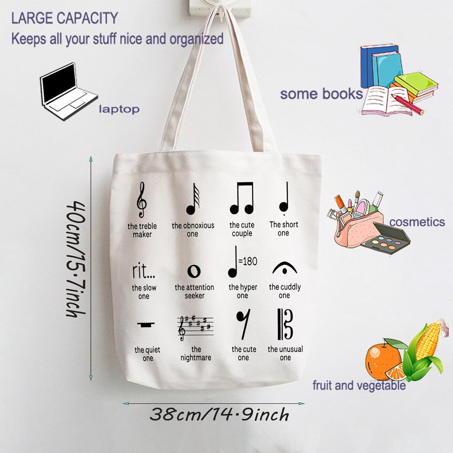 Music Lover Gift Pianist Birthday Present Piano Lesson Bag Funny Music Notes Shopping Bag image number 6