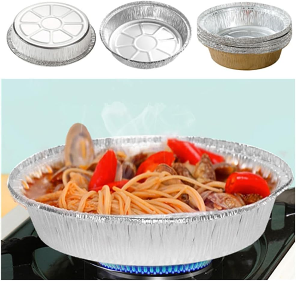 Aluminum Foil Plates round Tin Foil Pie Pans, 25Pcs Aluminum Pie Pans, Cuicanfla Foil Tart Pan, Non-Stick Air Fryer Pan Oil-Proof Water-Proof Aluminum Foil Tin Box,Cookware for Baking Roasting Frying image number 1