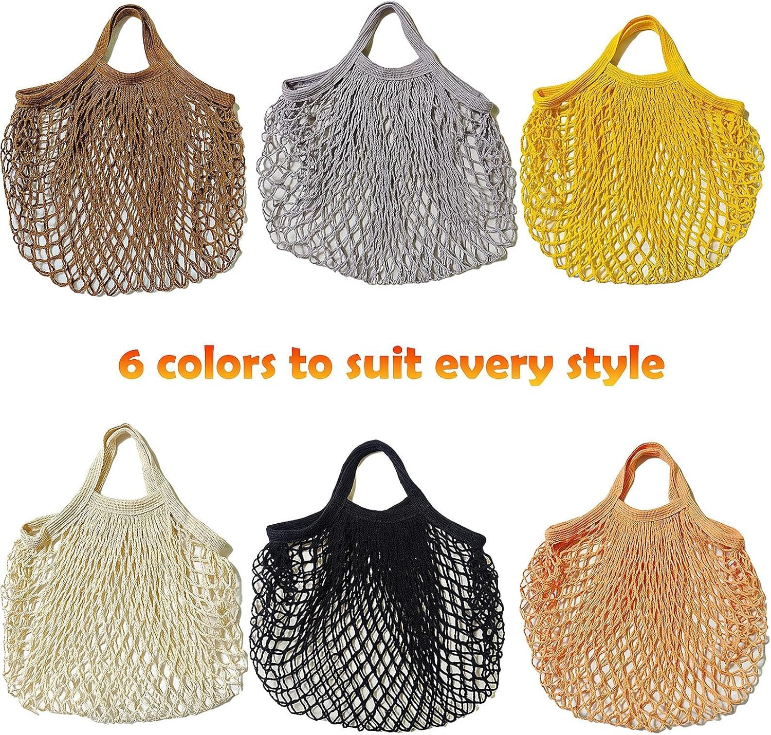 REGODI 6-Pack Short Handle Reusable Mesh Grocery Bags - Cotton String Shopping Tote for Produce, Beach Toys & Market Organizer (6 Colors) | Less Plastic Solution by Creatiee image number 3