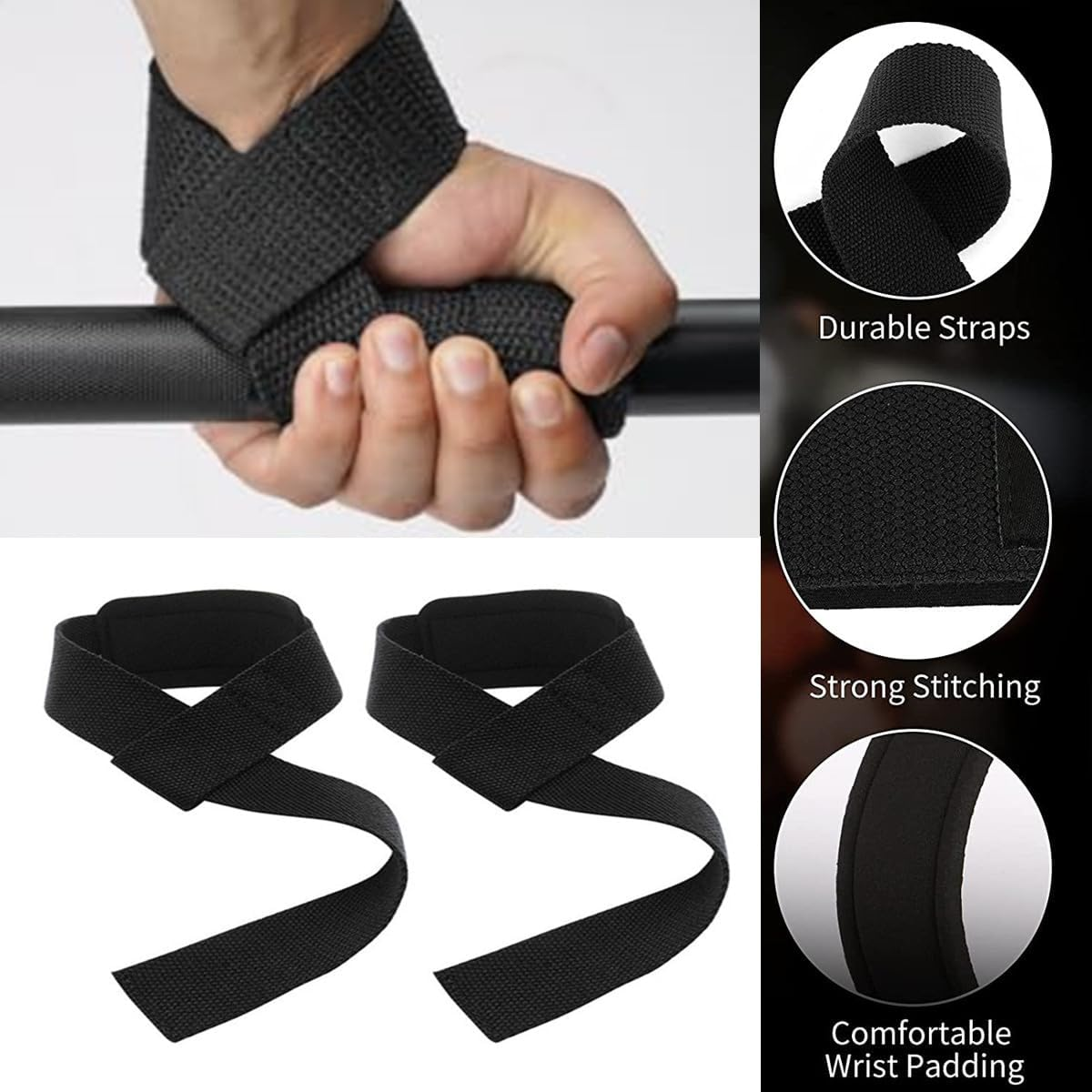 2PCS Lifting Wrist Straps for Weightlifting,Gym Straps for Pull-Ups, Fitness, Strength Training(25 * 1.5Inch,Black)
