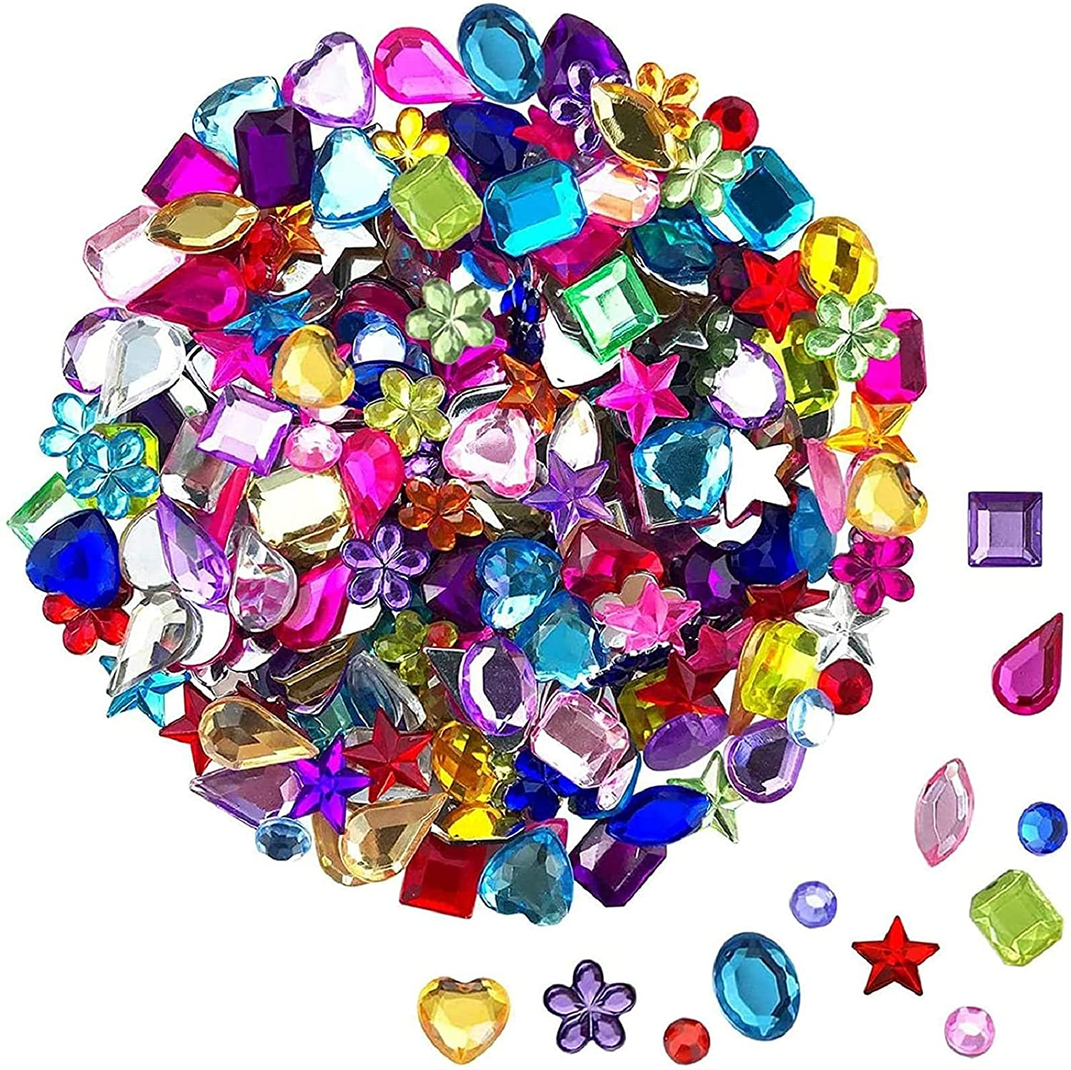JPSOR 900 Pcs Gems Acrylic Flatback Rhinestones Gemstone Embellishments, 9 Shapes, 6-13Mm, with Tweezers and Bag image number 5