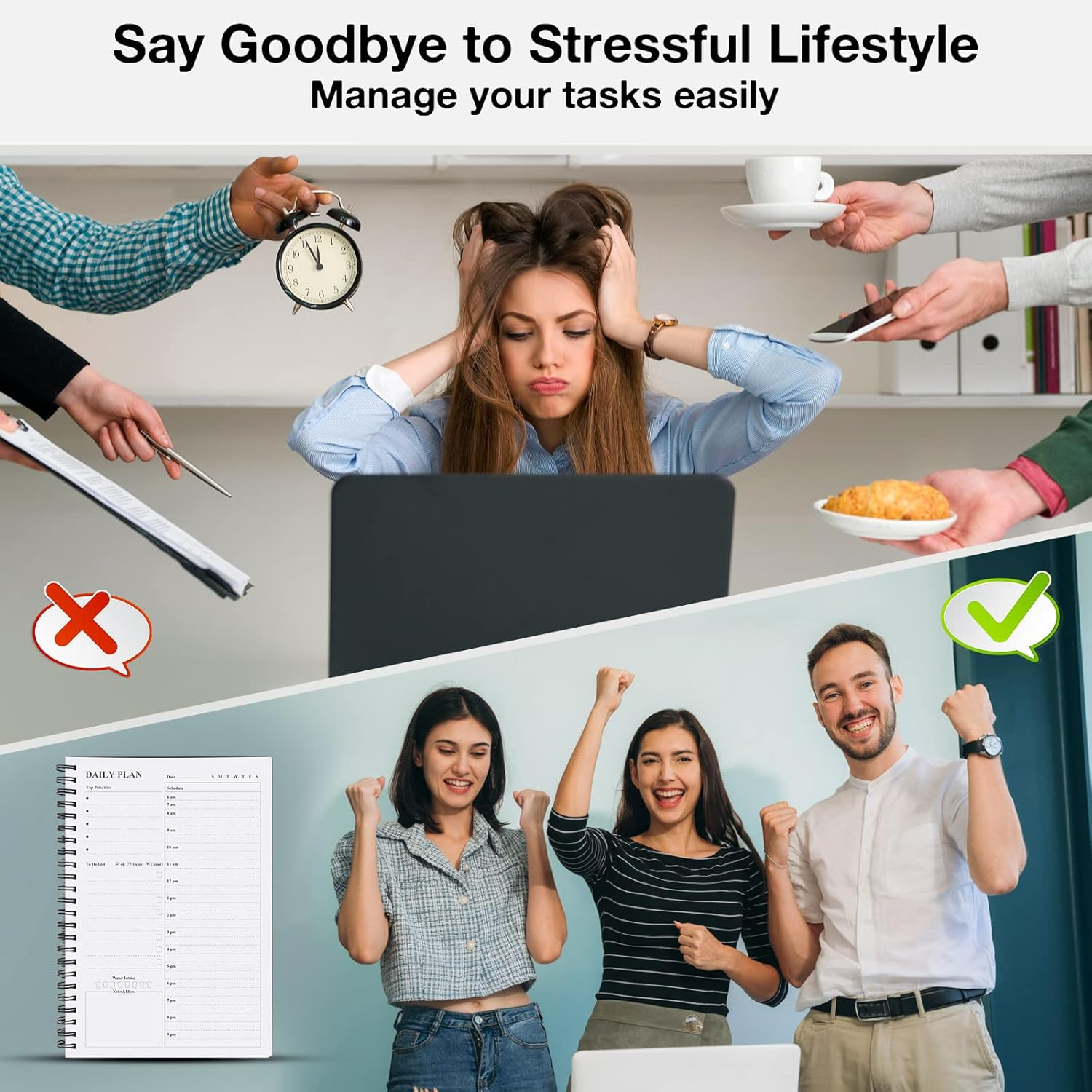 Daily Planner Undated, Asten to Do List Notebook Hourly Schedules Spiral Appointment Planner for Men and Women,Pvc Hardcover,Elastic Closure, Inner Pocket 8.3" X 5.8" (Blue)