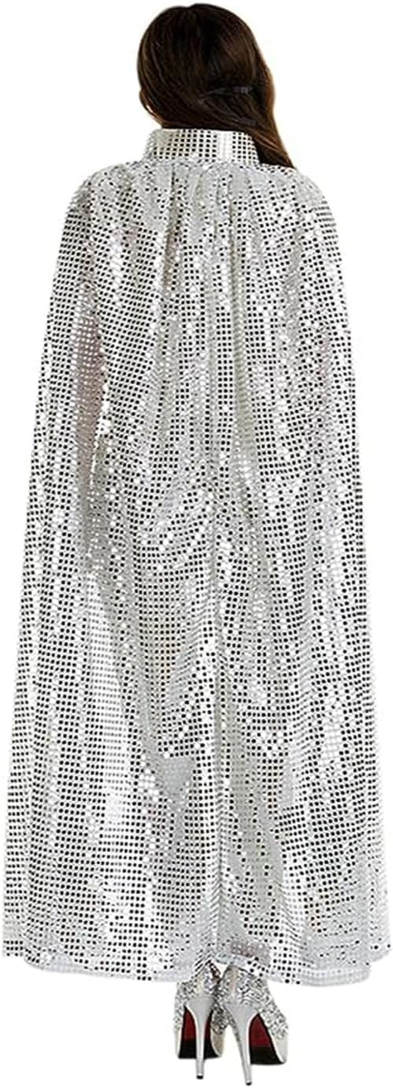 Halloween Costume Cape Sequin 55'' Long Cloak for Witch Vampire Wizard Magician Knight Cosplay Fancy Party Dress Role Play Dress up for Adults Women Men image number 3