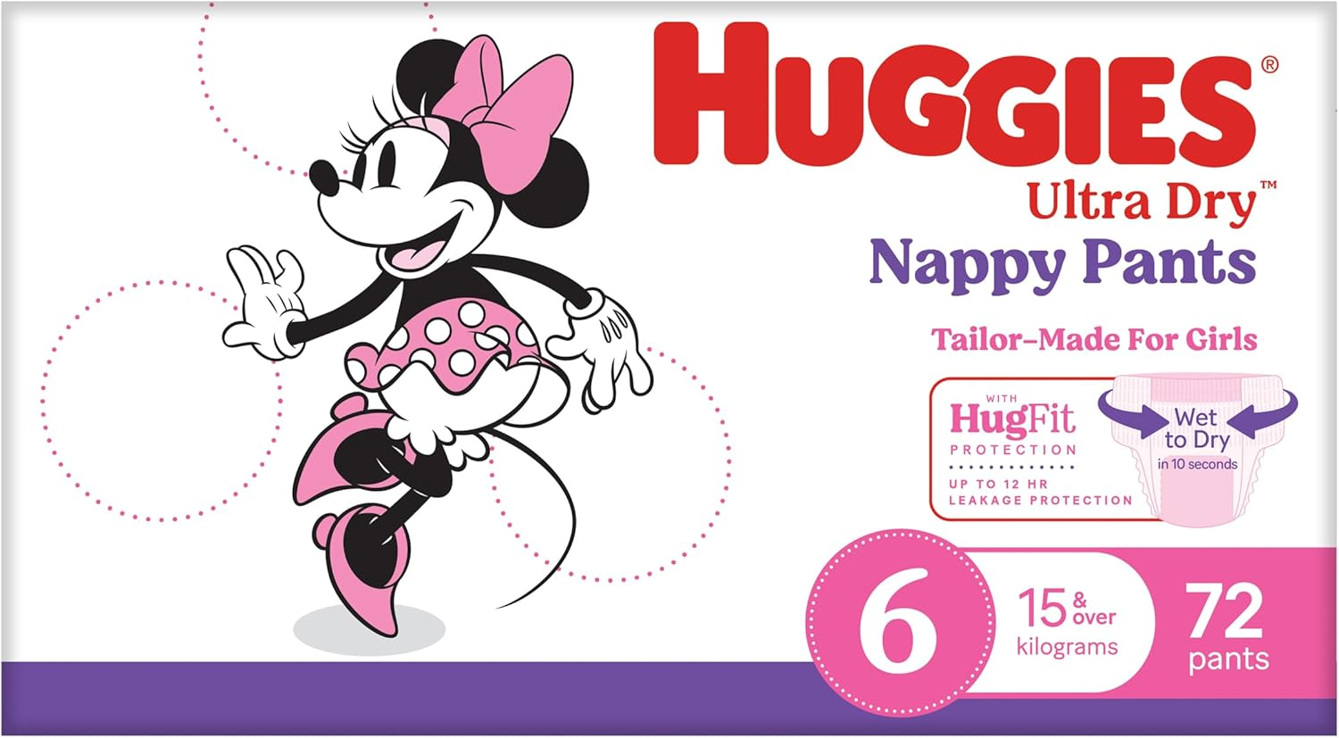 Huggies Ultra Dry Nappy Pants Girls Size 6 (15Kg+) 72 Count - Packaging May Vary image number 6