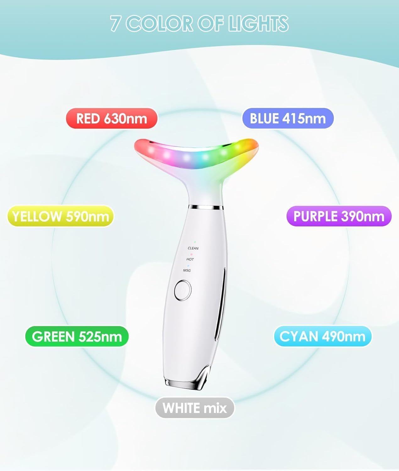 7 Color Neck Face Massager - Facial Massager Tool for Skin Care at Home, Vibrating Face Massager with Thermals, Galvanic Machines White image number 4