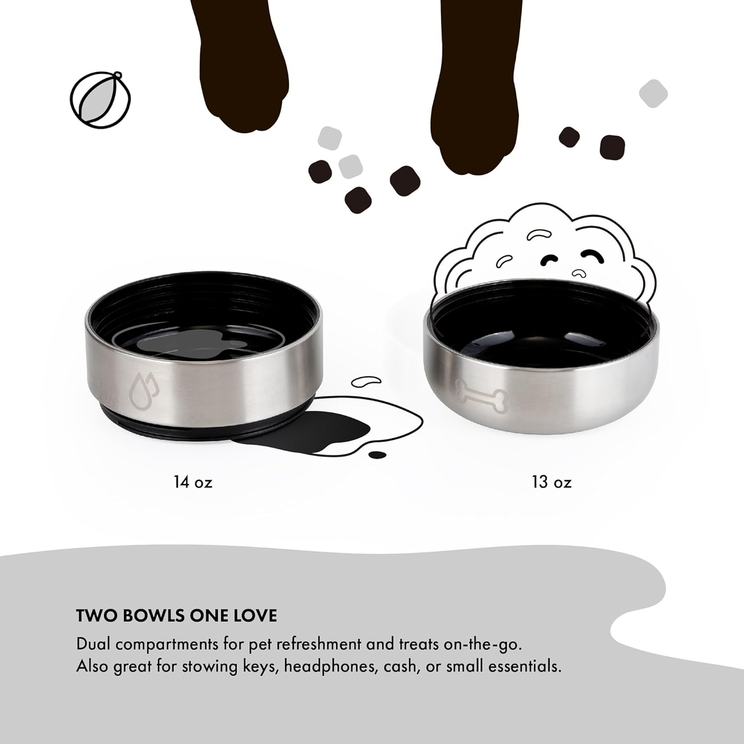 Grandties Insulated Portable Water Bottle with 2 Detachable Dog Bowls, Leak-Proof Pet Water Food Feeder Dispenser, Pet Travel Outdoor Accessory Stainless Steel Storage Container - Blue, 64Oz (1890Ml) image number 6