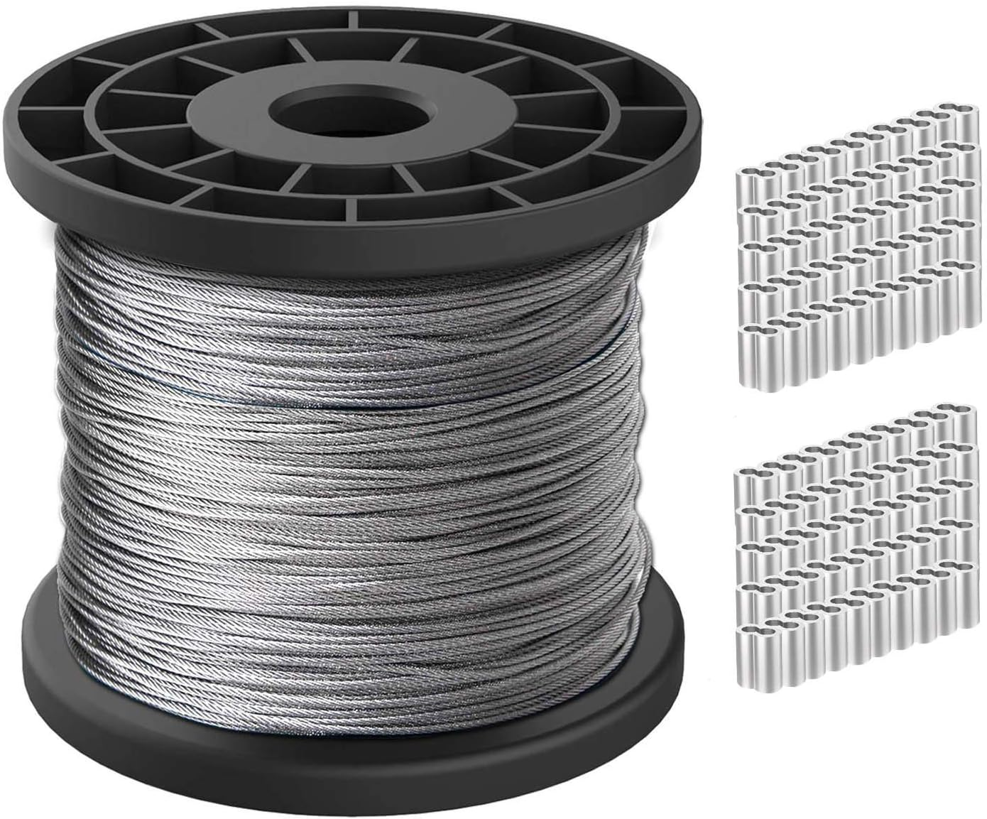 Oranlife 30 M Stainless Steel 304 1/16 Core Core Wire Rope 167 Kg Breaking Strength with 100 Pieces Aluminium Crimp Sleeves