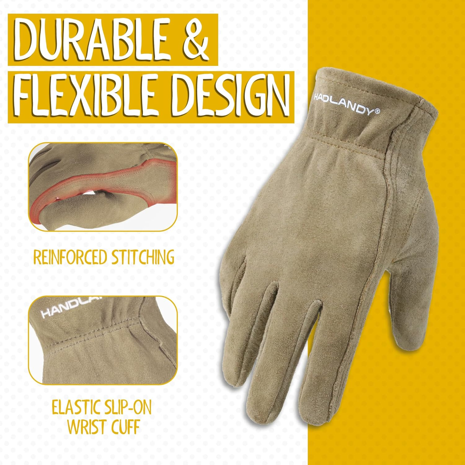 HANDLANDY Genuine Kids Leather Work Gloves for Ages 3-11, Children Gardening Gloves for Boys, Girls image number 6