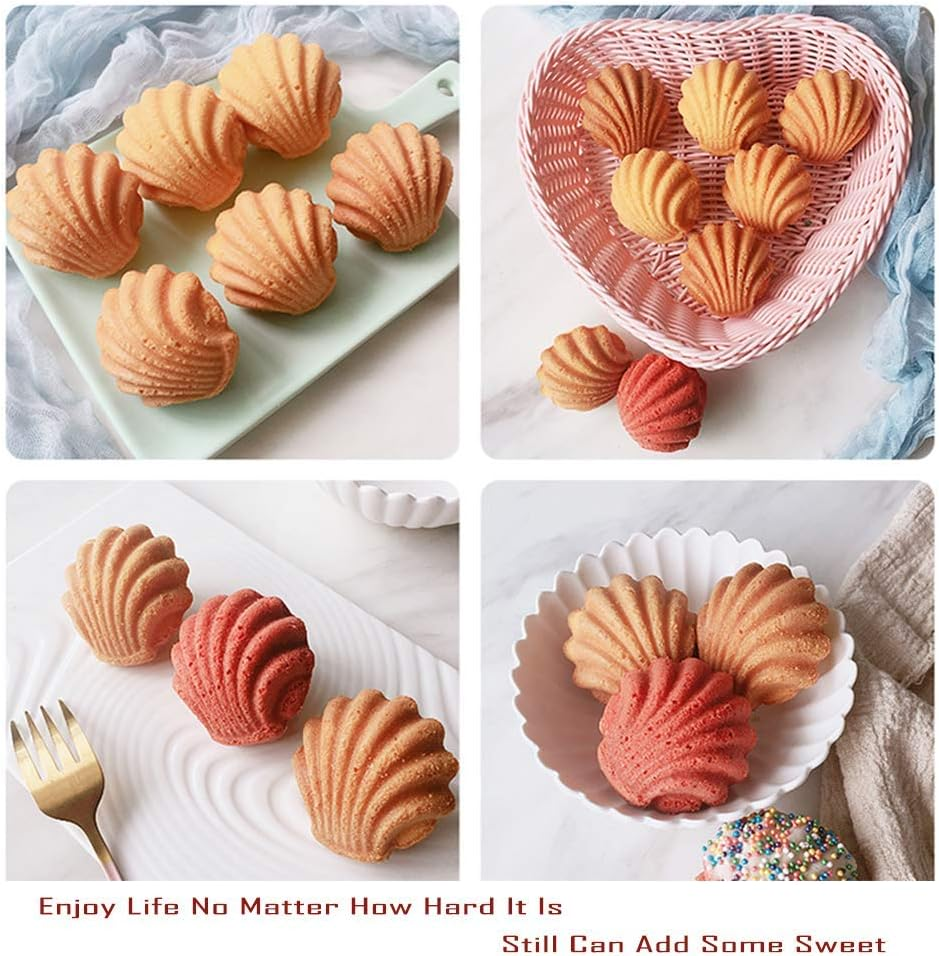 Webake Classic Madeleine Baking Pan, Bronze, 2 Pieces, Non-Stick Coating, 6 Shell-Shaped Moulds, 10.2" X 7" X 1.2", 1.6 Oz Each, Oven, Dishwasher Safe