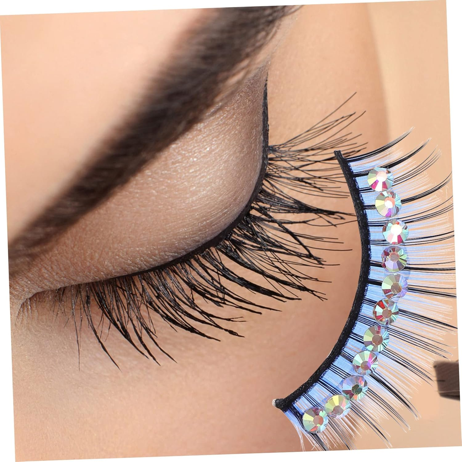 5 Pairs Blue Rhinestone Drama Stage False Eyelashes Dense Thick Costume Lashes for Women Latin Dance Party Makeup