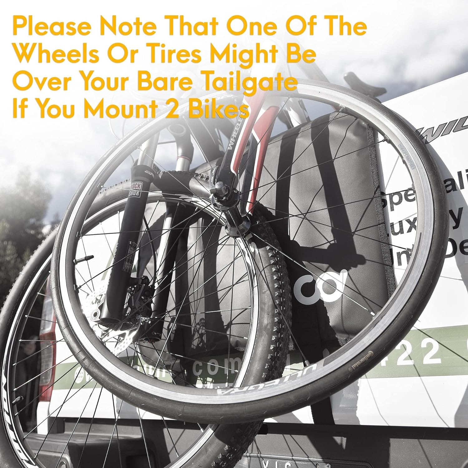 Cyclingdeal Tailgate Bike Pads for 2 Bikes 24.5&rdquo; Wide - Bicycle Rack Cover for Pickup Truck Car Carrier for MTB Mountain Road Bike Extended Straps Fit Oversized Bike Frame Tubes image number 1