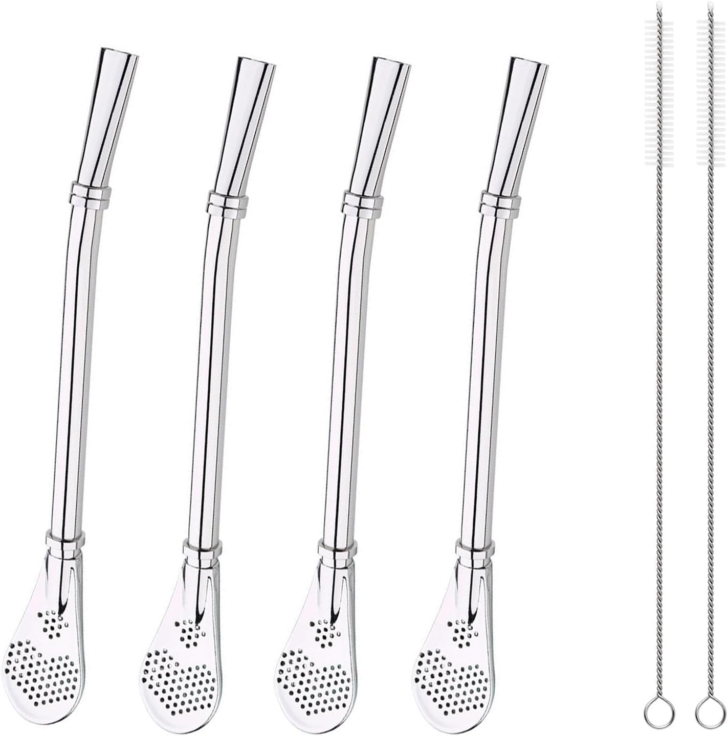 4 Pcs Yerba Mate Straw, Stainless Steel Straw Spoon with Filter,Cup Stirring Spoon Tea Straw Head Filter Straws with 2 Cleaning Brushes image number 3