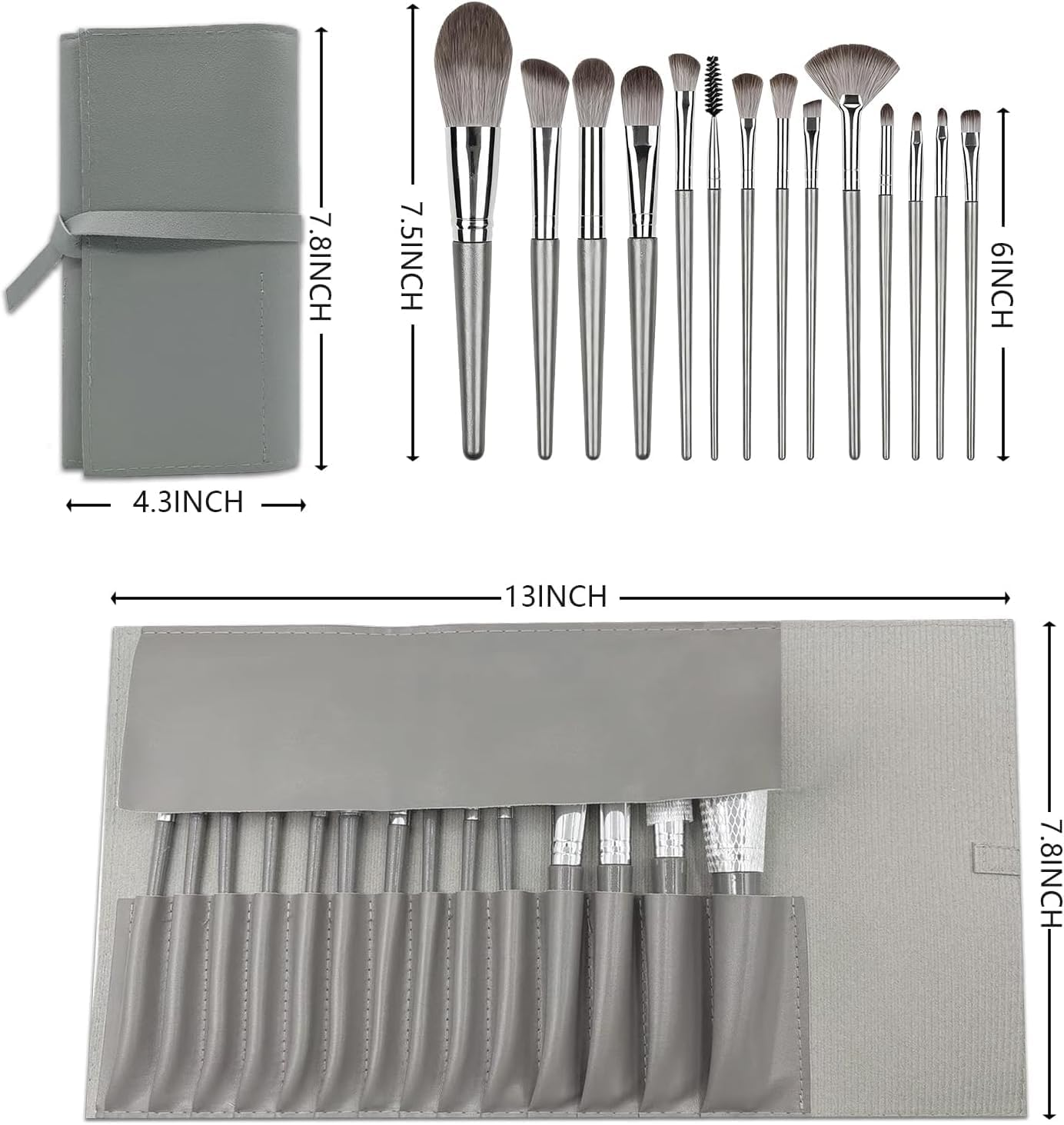 Makeup Brushes, 13Pcs Makeup Brush Set Premium Synthetic Foundation Brush Face Contour Brush Blending Face Powder Blush Concealers Brush Make up Brushes Set (Grey) image number 3