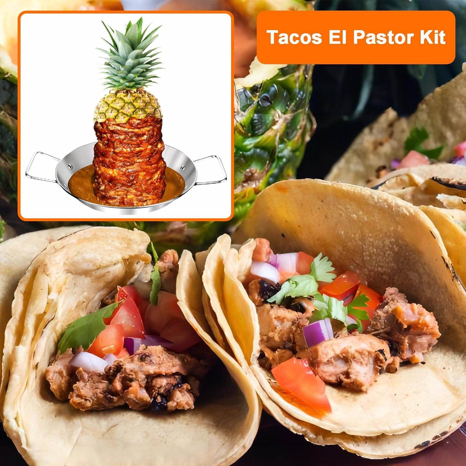 Al Pastor Skewer for Grill, 10 Inch Brazilian Spit Stand with 5 Spikes & 2 Brushes, Stainless Steel Vertical Sticks, Gyro Pan with Fat Separator for Tacos Al Pastor, Shawarma, Chicken on Smoker Oven image number 4