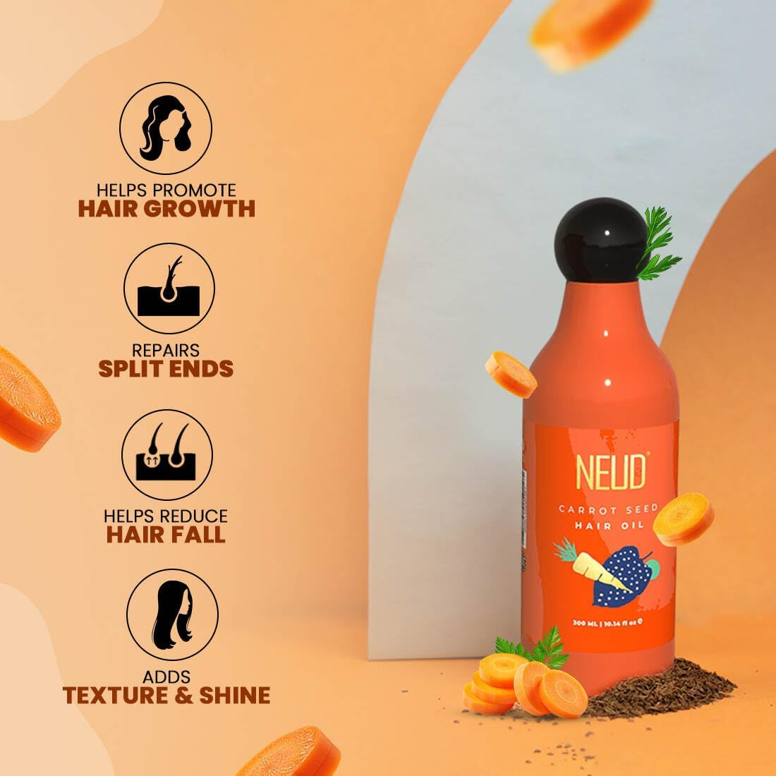 NEUD Carrot Seed Premium Hair Oil for Men & Women - 300 Ml, Natural Carrot, Pack of 1 image number 6