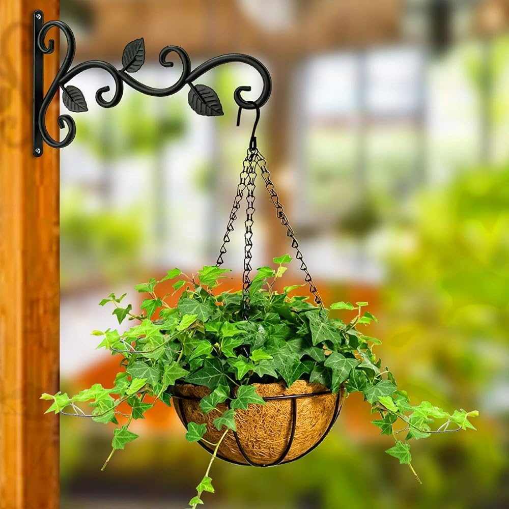 Wall Hanging Plant Bracket, 2 Pcs Retro Outdoor Indoor Garden Hook D&eacute;cor Alloy Decorative Plant Brackets Hooks, Wall Mount Plant Hangers with Screws for Bird Feeders, Planters, Black image number 4