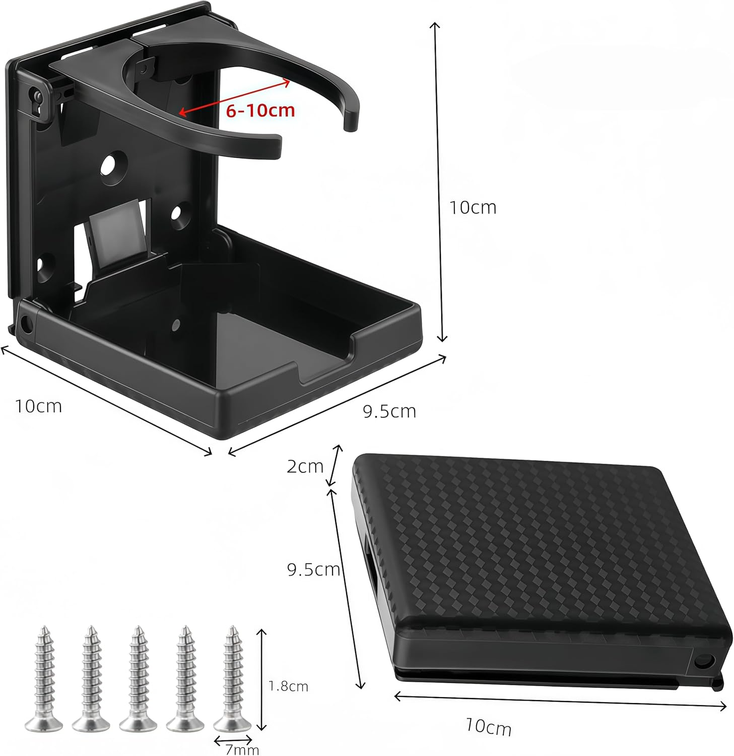 Set of 2 Black Plastic Folding Cup Holders,Wizefolk Adjustable Folding Drink Holder with Screws,Wall Mount Car Cup Holder,Boat Car Cup Holder, for Boat,Car,Trucks,Rvs,Vans,Home,Leisure Centre image number 1