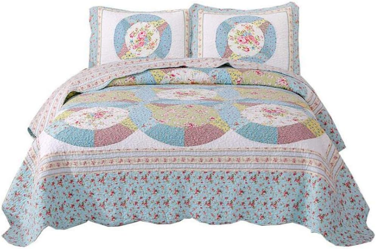 Quilt Set Bedding Set Cotton Patchwork Quilt Quilted Bed Cover Home Bedspread Rural Style Double People Bedding 3-Piece Set Linens 240X280CM Throw Pillowcases 50X70CMX2 image number 3