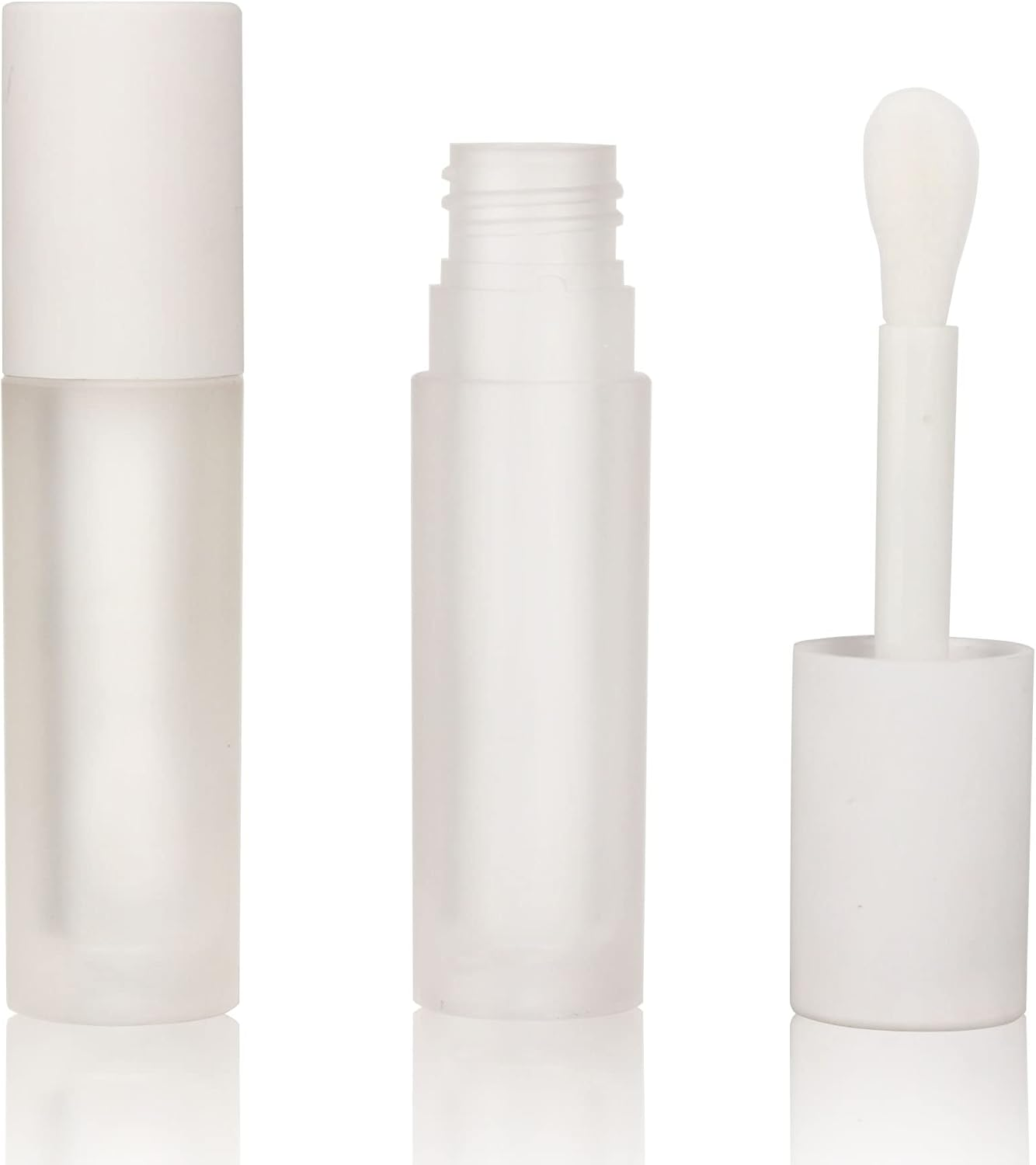 COSIDEA 24 Pcs Empty 5Ml Big Brush Frosted Lip Gloss Tube White round Lipgloss Tubes Container with Big Doe Foot Wand