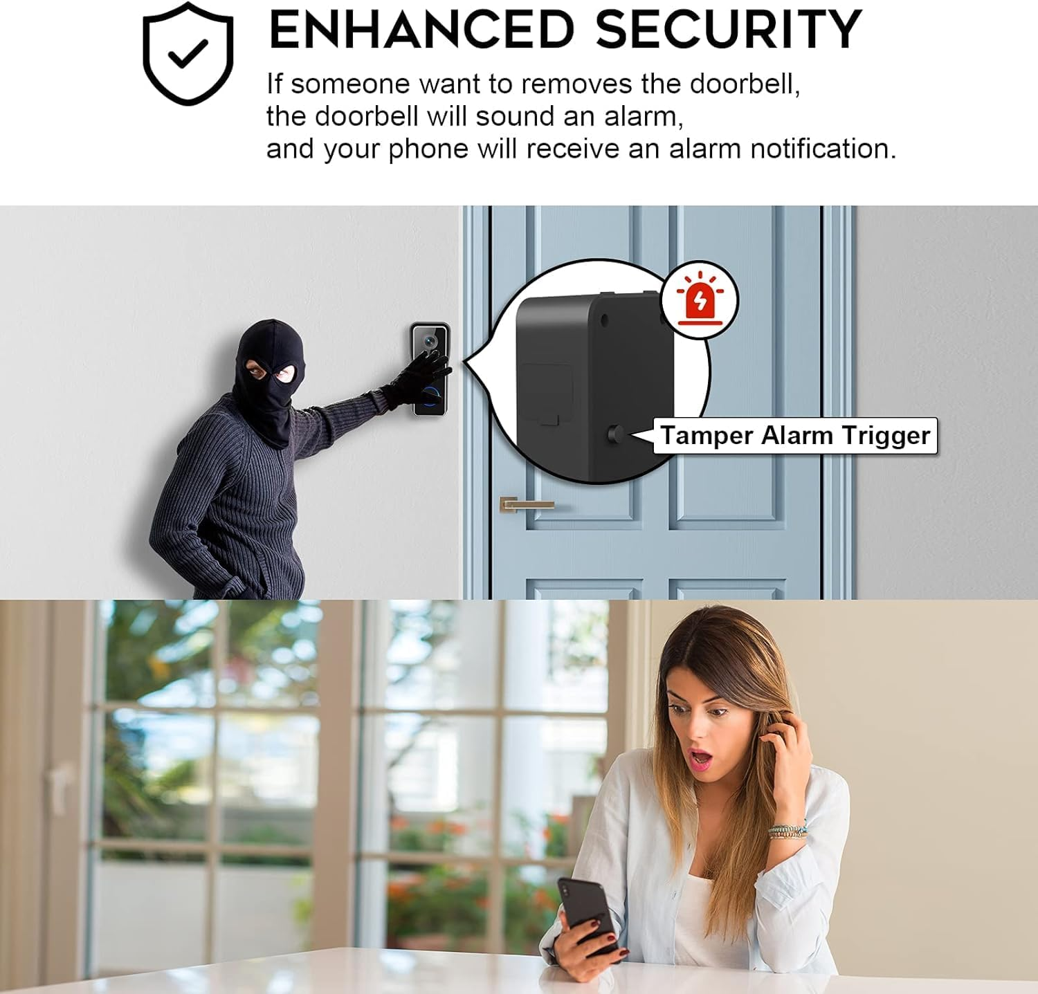 XTU Doorbell Camera with Chime - No Subscribe Video Doorbell - Two-Way Audio - PIR Motion Detection - IP66 Waterproof - Anti-Theft Alarm - Night Vision - 2.4Ghz Wi-Fi - Sd/Cloud Storage image number 1