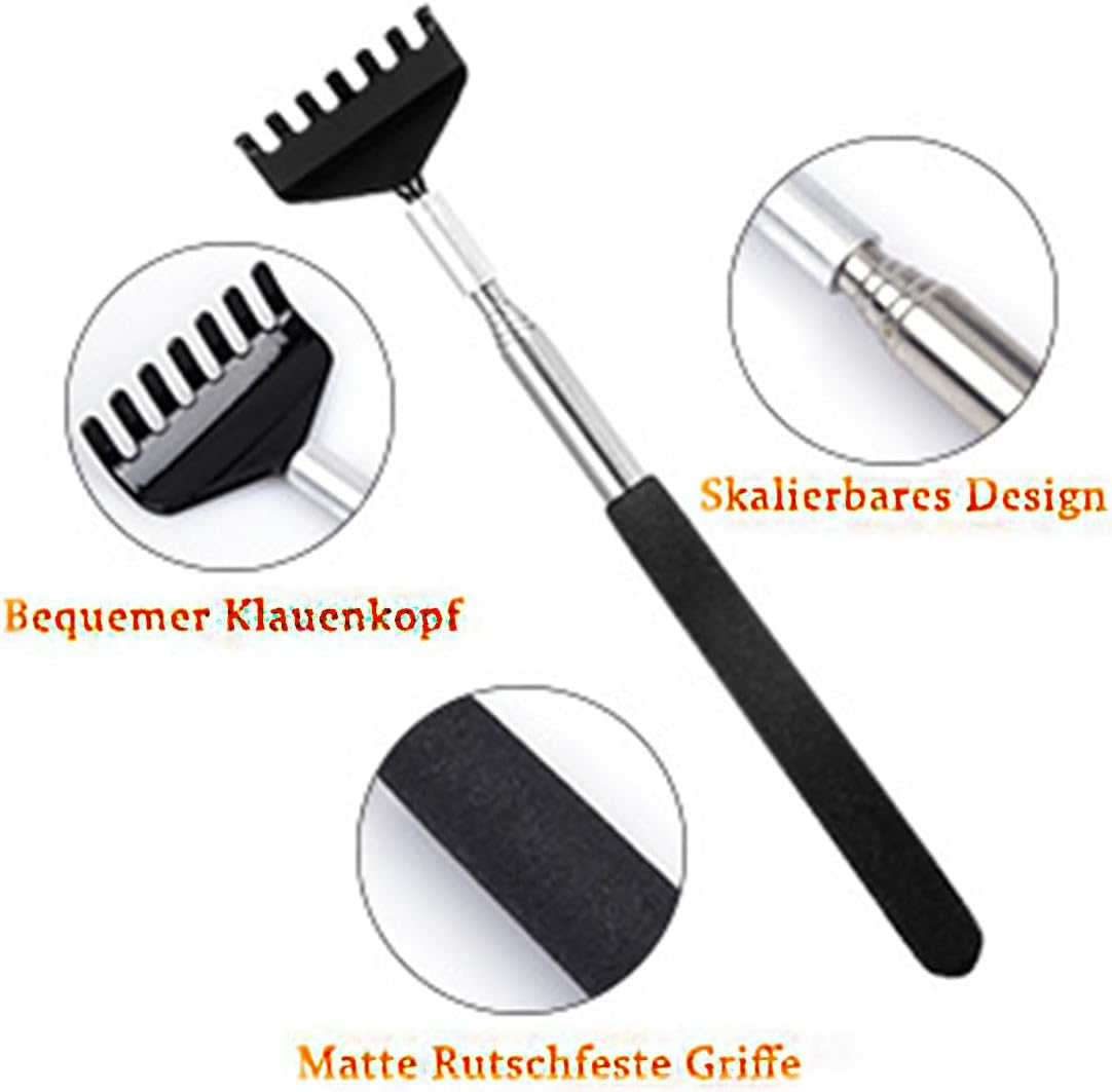 3 Pcs Portable Extendable Back Scratcher,Extendable Back Scratcher,Portable Telescoping Metal Back Scratchers,Hand Massager with Soft Rrubber Treatment（Black, Blue and White）