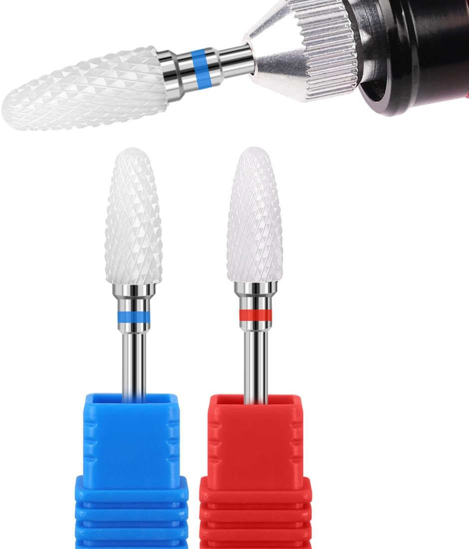 MIRKUZI Nail Files & Polishing Blocks 2 Piece Ceramic Nail Drill Bit Set, Electric Nail Clipper Drill Set, Ceramic Nail Drill Attachment, Corn Shape Ceramic Drill Bit (Blue Red) image number 3