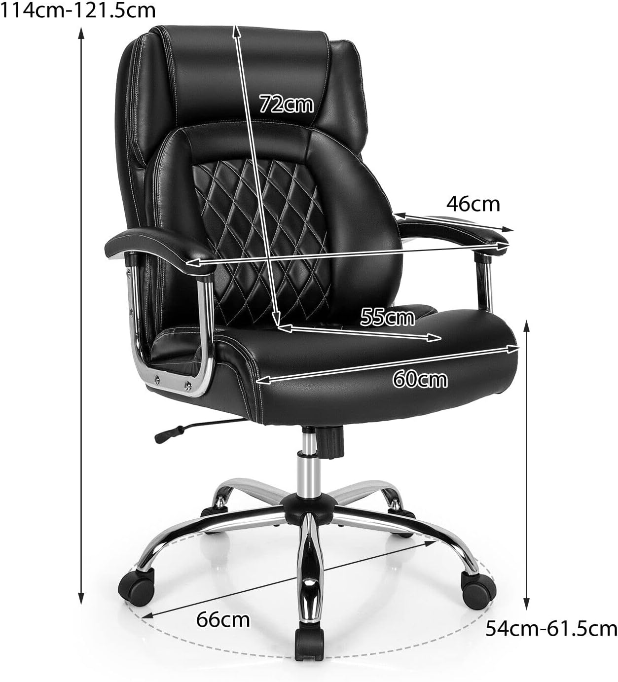 Giantex Big & Tall Office Chair 230KG, Height Adjustable Executive Chair, Swivel Task Chair with Upgraded Padded Armrest, Computer Desk Chair with Metal Base, Rocking Backrest, Extra Wide Seat, Black - Black image number 1